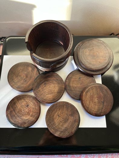 Vintage handcarved ebony wood coasters