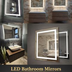 LED Bathroom Mirrors Demister Antifog Bluetooth Sensor Touch Dual LED Weather Station Clock