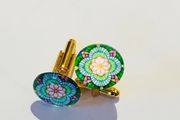Green, White, Pink and yellow glass cufflinks