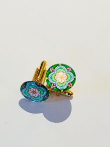 Green, White, Pink and yellow glass cufflinks