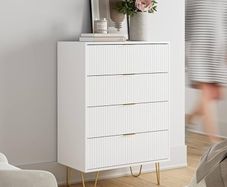 Chest of 4 Drawers for Bedroom, 60x34x91cm, Wood Storage Dresser Bedroom Furniture Cabinet for Living Room,Office,Lounge,White
