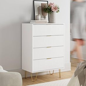 Chest of 4 Drawers for Bedroom, 60x34x91cm, Wood Storage Dresser Bedroom Furniture Cabinet for Living Room,Office,Lounge,White