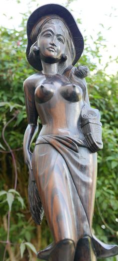 Vintage Sculpture -  Woman Wooden Carving -  Fine Art - Hand Carved Hard Woman Wood Sculpture - height 24,5"