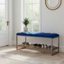 Royal Blue Velvet Bench with Gold Metal Shoe Rack Image 3