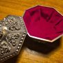 Unique item: Vintage Trinket Box Octagon Ornate Silver Plated Metal Red Satin-Like Lining Image 5