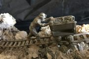 Vintage Hand-made mining pewter figures on pyrite