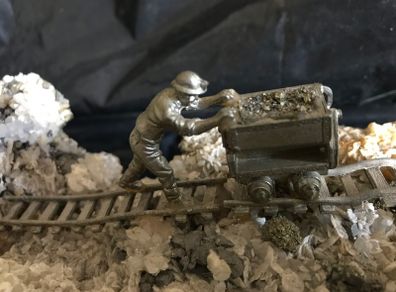 Vintage Hand-made mining pewter figures on pyrite