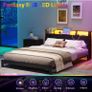 4ft6 Double Bed Frame with Ergonomic Storage Headboard,Metal Platform Low Bed Frame Double,Floor Bed Base with Charging Station and LED,Heavy Duty Mattress Foundation,Easy Assembly,No Noise,Black Image 3