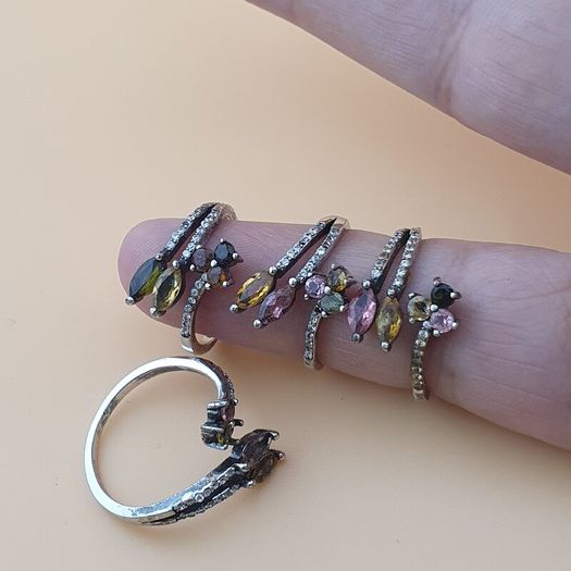 Vintage Tourmaline 925 Silver Rings Lot 4