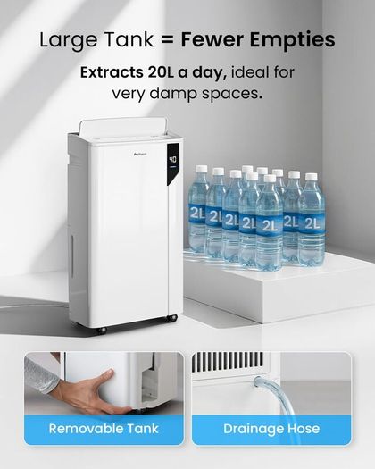 Pro Breeze 20L/Day Compressor Dehumidifier - Energy Efficient with Laundry Mode, Humidity Sensor, Carbon Air Filter for Mould, Damp & Moisture, for Home & Bedroom - WHICH? BEST BUY DEHUMIDIFIER AWARD