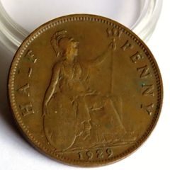 1929 Halfpenny George V bronze coin