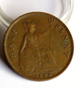 1929 Halfpenny George V bronze coin