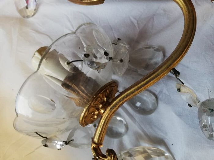 Vintage 1960 Wall Brass & Glass Drops Murano Lamps