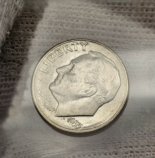 USA United States Silver Dime Roosevelt 1955 S Beautiful Uncirculated Mint Error