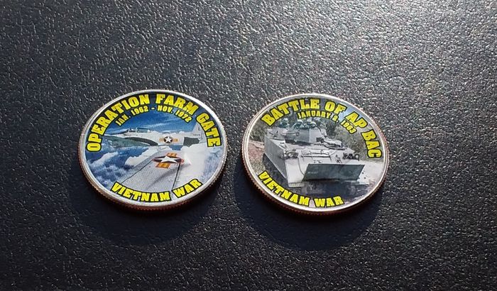 Vietnam War Coin Collection - (2) Painted US Kennedy Half Dollar Coins