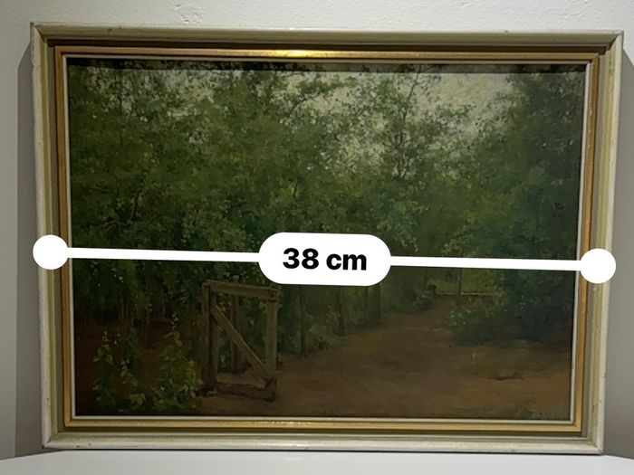 Original Oil Painting Woodland Lane Gate, Charles Webb Print Shop Dublin Label