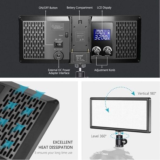 Neewer T120 Super Slim Dimmable Bi-Color LED Panel Light with LCD Display - 61211