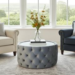 Velvet Button Tufted Round Coffee Table Chesterfield Style 60cm . Sale !!!