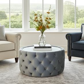 Velvet Button Tufted Round Coffee Table Chesterfield Style 60cm . Sale !!!