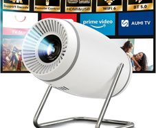 Mini Projector with WiFi 6 and Bluetooth 5.0, Portable Smart Projector 4K 1080P Supported, Auto Keystone Video Projector for Bedroom Home Outdoors (White)