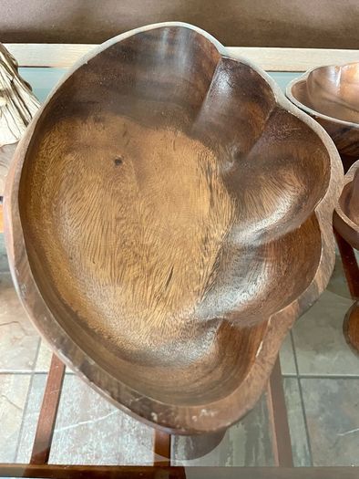 Vintage Carved Acacia Wood Shell Bowl Set 7 Pc Serving Salad Snack Nesting