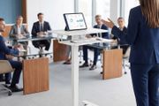 Height-Adjustable Sit-Stand Desk, Mobile Desk with Keyboard Tray, Casters and Steel Frame