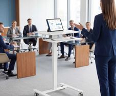 Height-Adjustable Sit-Stand Desk, Mobile Desk with Keyboard Tray, Casters and Steel Frame
