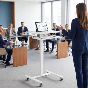 Height-Adjustable Sit-Stand Desk, Mobile Desk with Keyboard Tray, Casters and Steel Frame