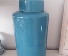Fabulous Tall Libra Blue Crackle Ceramic Lidded Jar