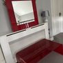 Red glass curved table and matching mirror Image 2