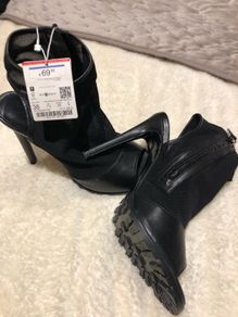 Zara Woman's Black Leather & Mesh open toe ankle bootie