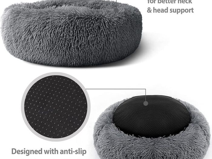 Plush Donut Dog Bed, Calming Round Dog Cat Bed Soft and Fluffy Cuddler Pet Cushion Self-Warming Puppy Beds Machine Washable