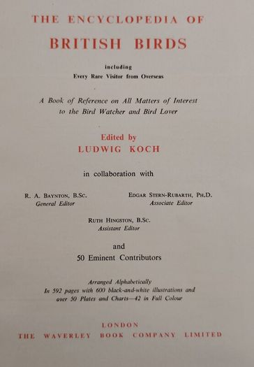 Vintage 1955 Encyclopedia of British Birds - Ludwig Koch (Waverley)