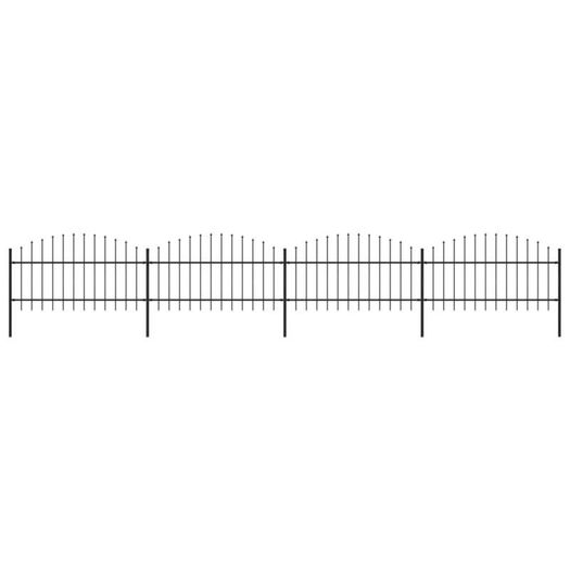 Garden Fence with Spear Top Steel (1-1.25)x6.8 m Black