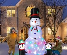 8ft Christmas Inflatable Snowman with Two Penguins,