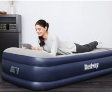 Single Size Inflatable Air Bed With Built-in Pillow Electric Pump