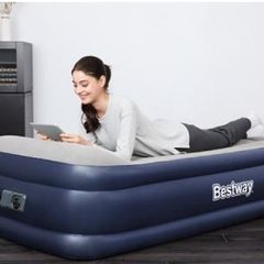 Single Size Inflatable Air Bed With Built-in Pillow Electric Pump