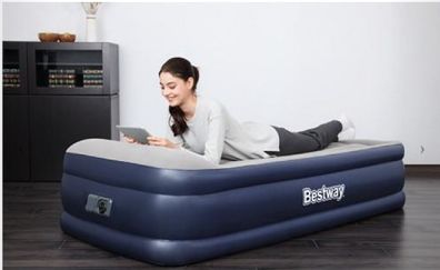Single Size Inflatable Air Bed With Built-in Pillow Electric Pump