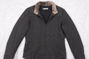 Kaliko Dark Charcoal Grey Zip-Up Jacket Faux Fur Trim Collar 10UK/38EU