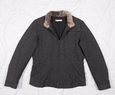 Kaliko Dark Charcoal Grey Zip-Up Jacket Faux Fur Trim Collar 10UK/38EU