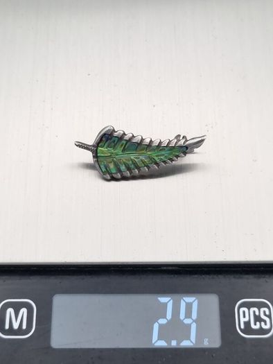 Vintage 925 Sterling Silver Abalone Fern Leaf Brooch
