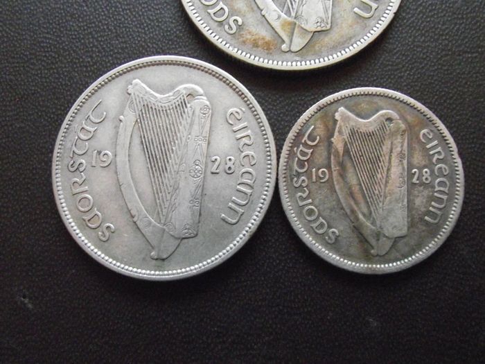 1928 Irish Free State. Set of 3 Silver Coins: Half Crown&Florin&Shilling