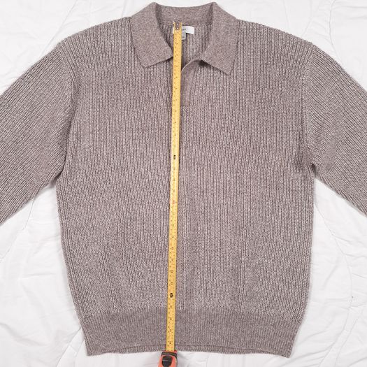 Next Taupe Mushroom Brown Ribbed Button Collar Polo Knit Jumper Mens Size L