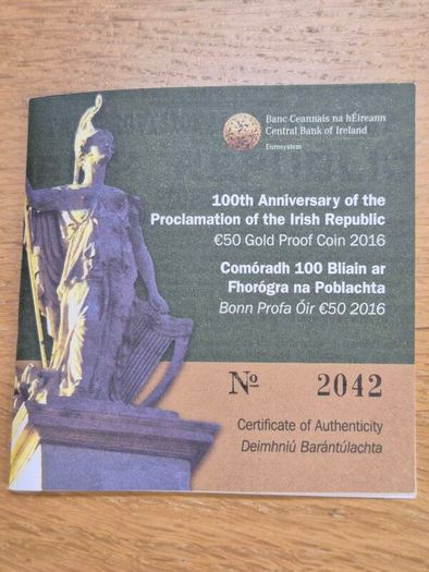 100th Anniversary of the Proclamation of the Irish Republic - gold coin