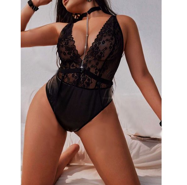 BNWT Fab Black Bodysuit with Leather Look Bottom size 16