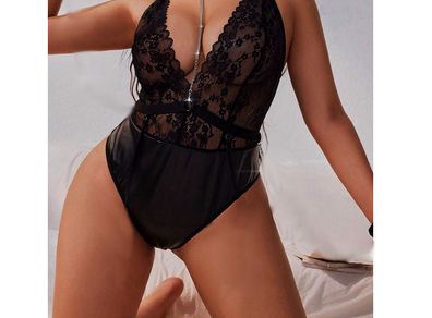 BNWT Fab Black Bodysuit with Leather Look Bottom size 16