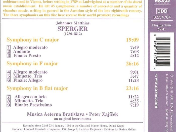 Sperger. String Symphonies. CD. Free Postage!