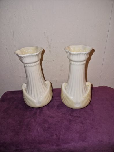 Vintage matching pair of Belleek vases
