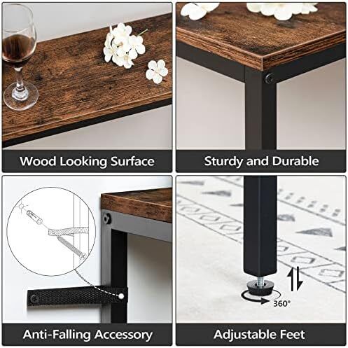 Console Table with Power Outlet, 180 cm Narrow Sofa Table, Industrial Entryway Table with USB Ports, Behind Couch Table for Entryway, Hallway, Foyer, Living Room, Rustic Brown
