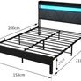King Bed Frames with 5ft Upholstered Wooden Two-shelf Storage Headboard, Charging Station,LED Lights Grey Image 2